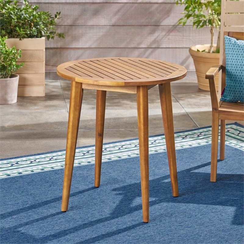Noble House Stamford Outdoor Round Acacia Wood Bistro Table in Teak
