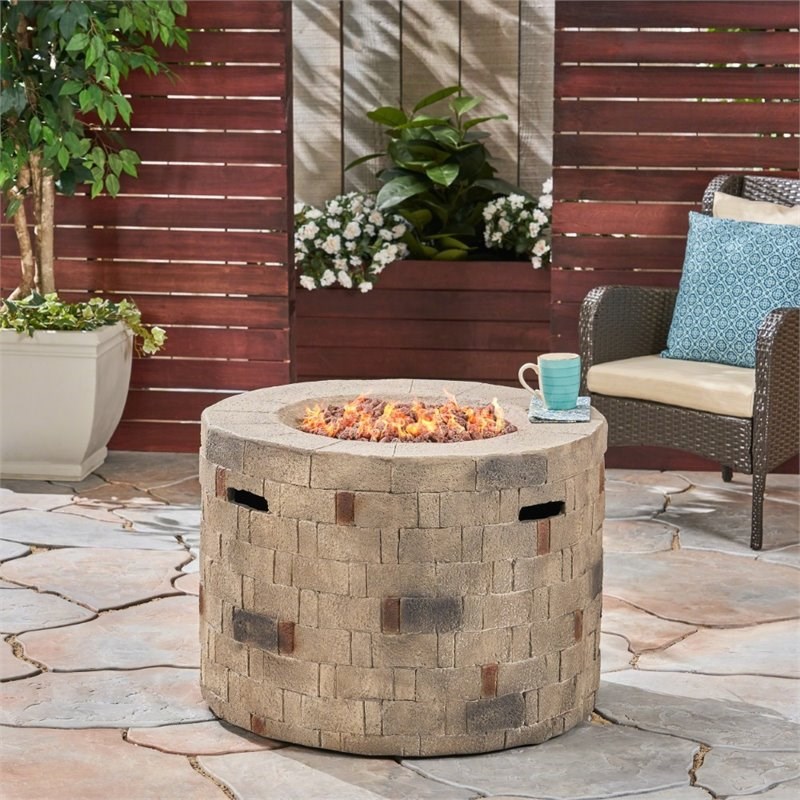 Noble House Dino Lightweight Concrete Circular Fire Pit in Brown ...