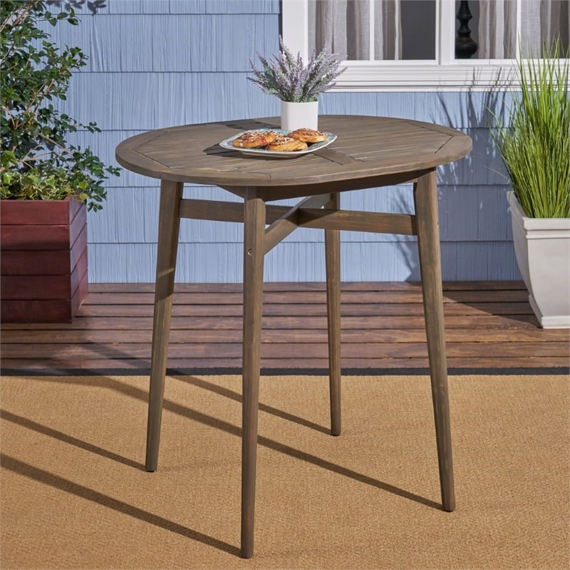 Noble House Stamford Outdoor Acacia Wood Bar Table in Gray