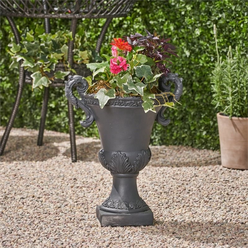 noble house delphine outdoor roman chalice garden urn planter in black ...