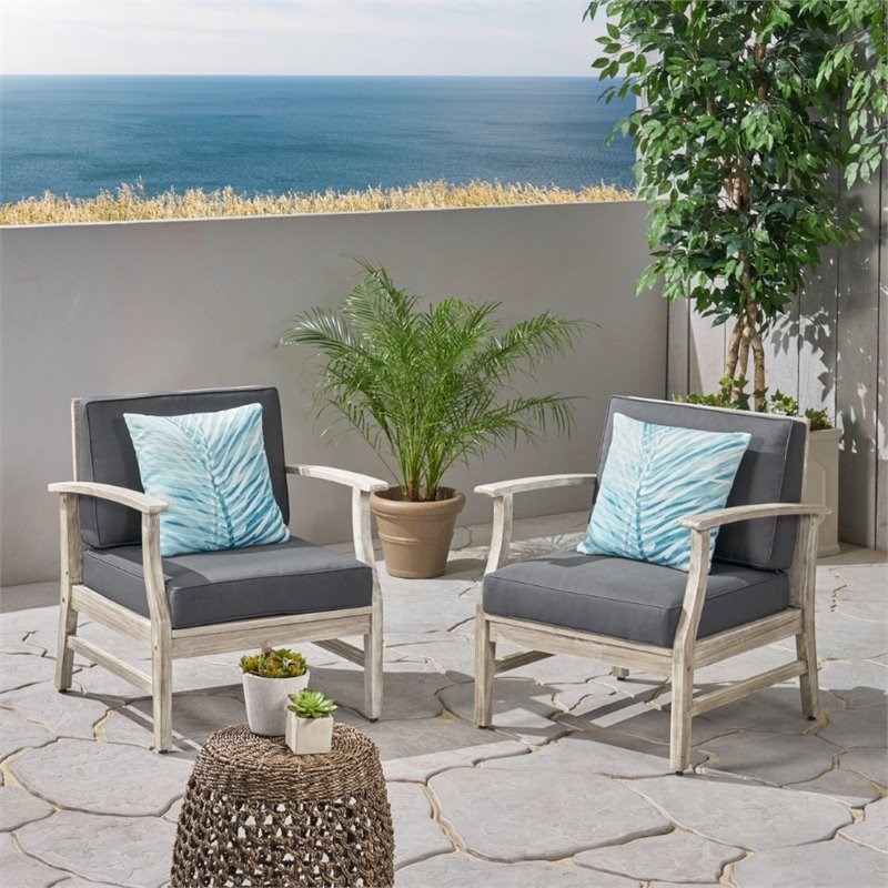 Noble House Perla Outdoor Acacia Wood Club Chair in Gray (Set of 2)