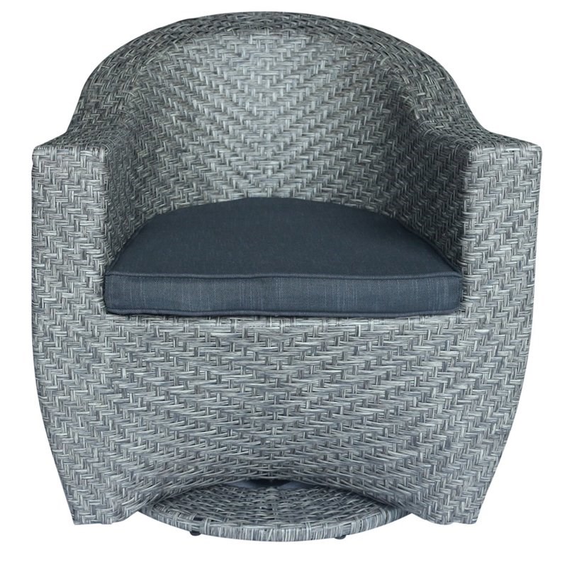 Noble House Larchmont Outdoor Wicker Swivel Chair in Dark Gray (Set of 2)