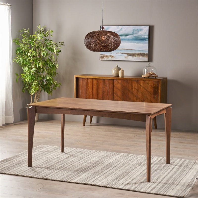 Noble House Wren Rubberwood Dining Table in Natural Walnut Homesquare