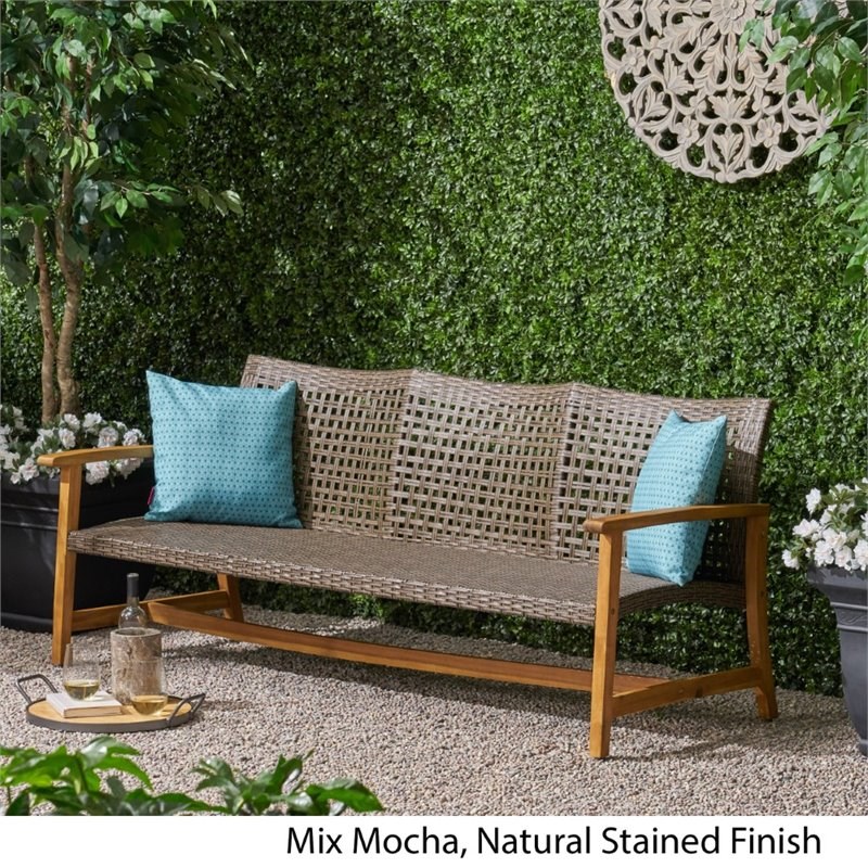 Noble House Hampton Outdoor Wood and Wicker Sofa in Natural