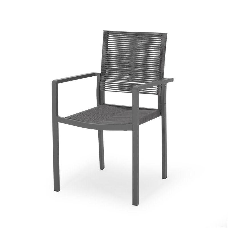 Noble House Cape Coral Outdoor Aluminum Dining Chair in Gray (Set of 2)