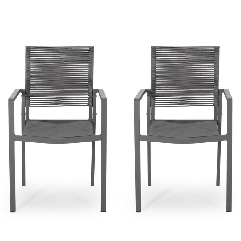 Noble House Cape Coral Outdoor Aluminum Dining Chair in Gray (Set of 2)