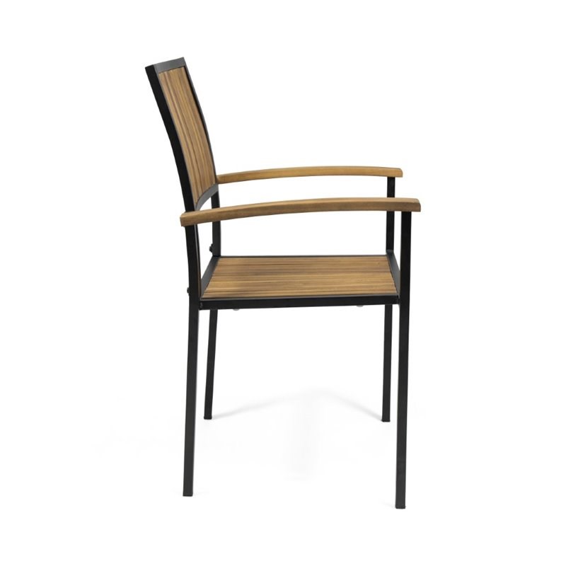 Noble House Bridget Outdoor Wood and Iron Dining Chair in Teak (Set of 2)