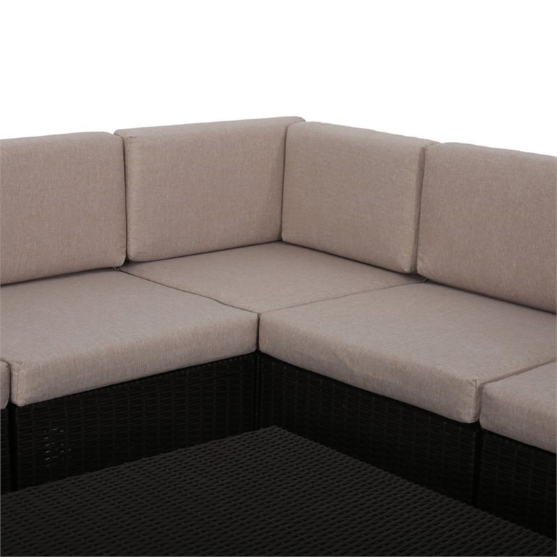 Noble House Waverly 6 Piece Outdoor Faux Wicker Sectional Sofa Set In Beige Homesquare Outdoor Faux Wicker Sectional Sofa Set, Reddington Outdoor Furniture