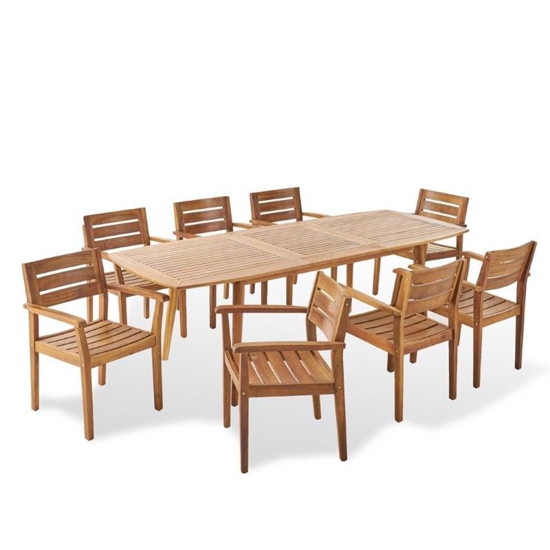 Noble House Stamford 9 Piece Outdoor Acacia Wood Dining Set in Teak