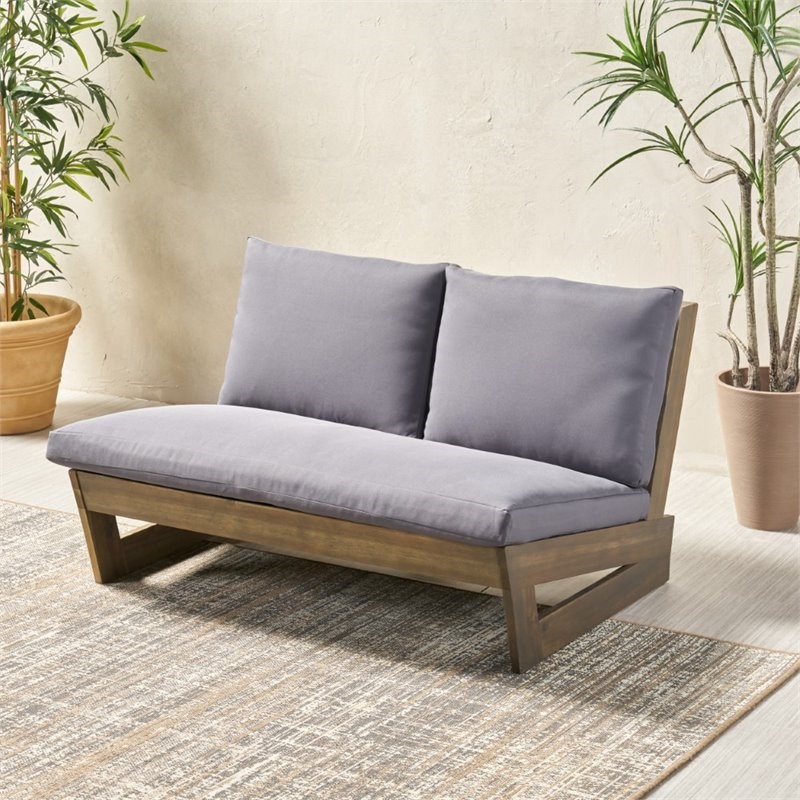 Noble House Sherwood Outdoor Acacia Wood Loveseat in Gray and Dark Gray