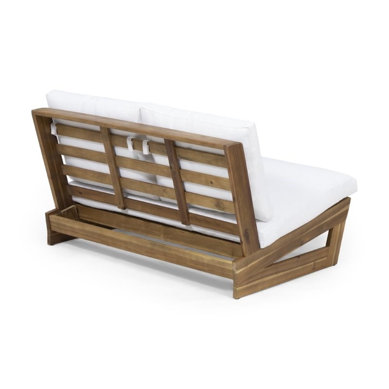 Noble House Sherwood Outdoor Acacia Wood Loveseat in Teak and White