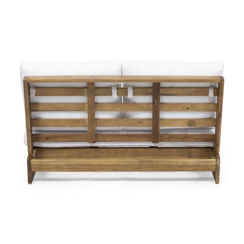 Noble House Sherwood Outdoor Acacia Wood Loveseat in Teak and White