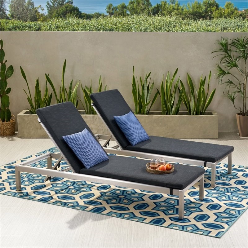 Noble House Cape Coral Outdoor Chaise Lounge in Silver (Set of 2