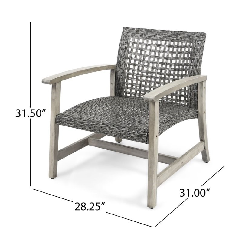 Noble House Hampton Outdoor Acacia Wood Club Chair in Gray and Black (Set of 2)