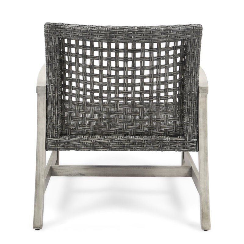 Noble House Hampton Outdoor Acacia Wood Club Chair in Gray and Black (Set of 2)