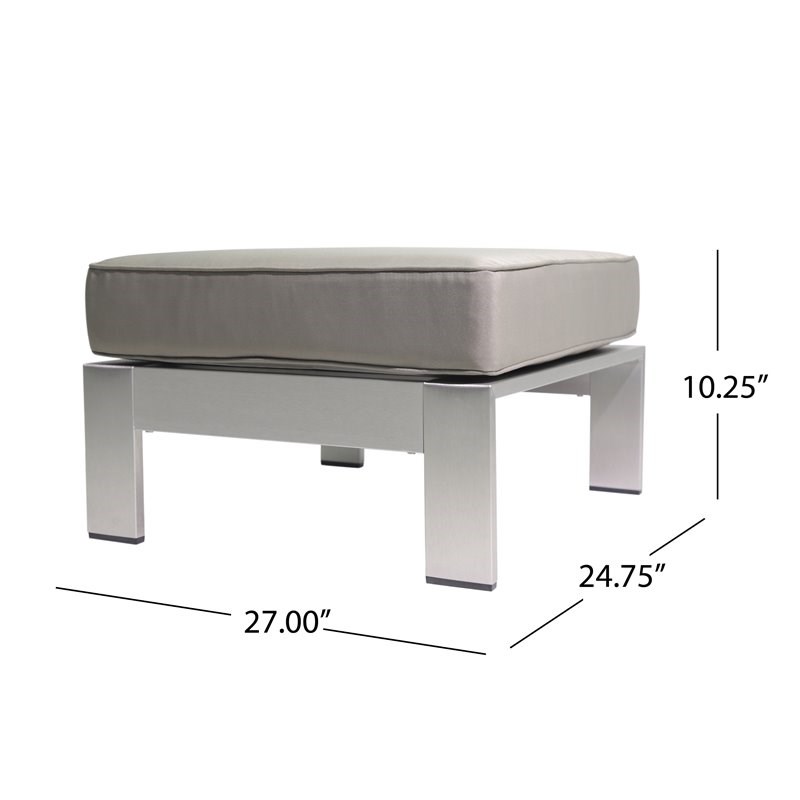 Noble House Cape Coral 7 Seater Aluminum Chat Set with Ottomans Silver and Khaki
