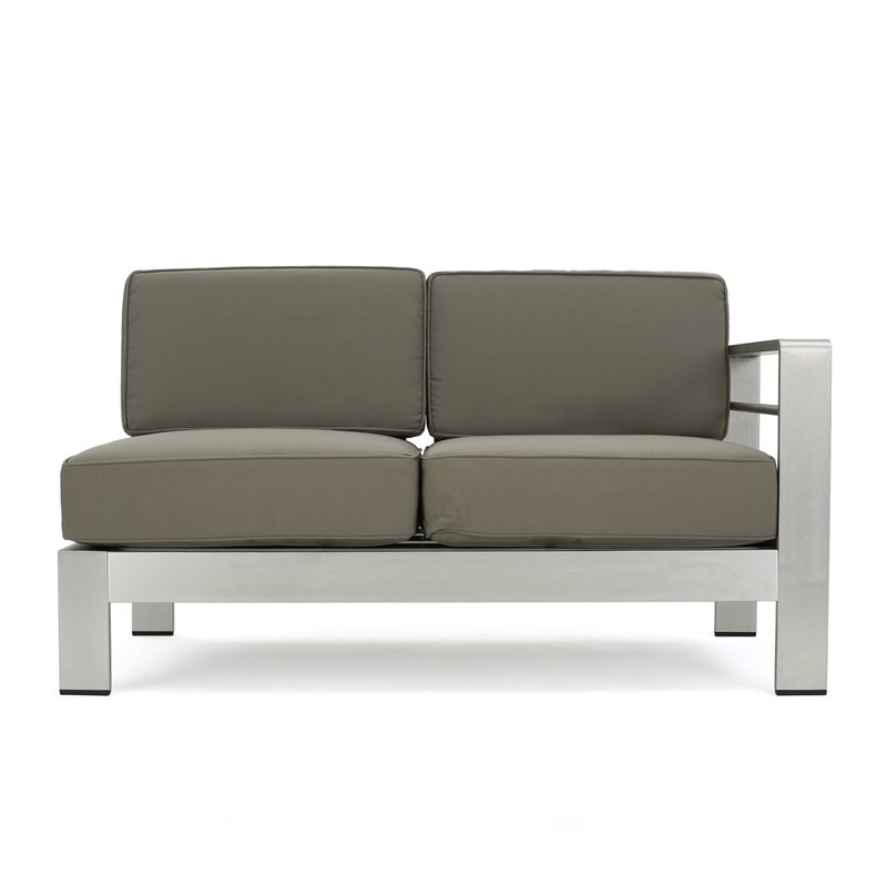 Noble House Cape Coral Half Round 5 Seater Sectional Set & Ottoman Khaki/Silver