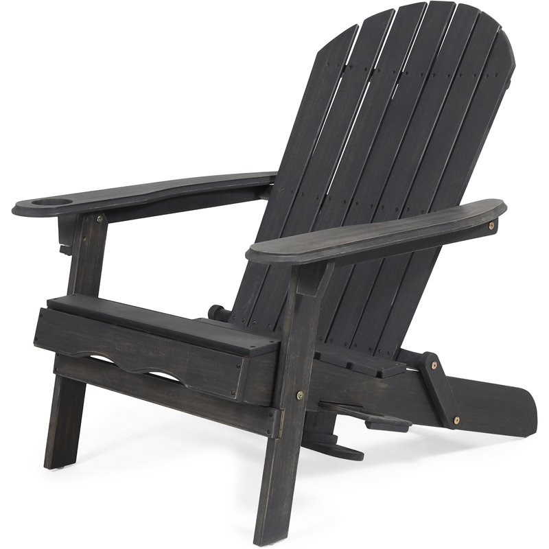 Noble House Bellwood Outdoor Acacia Wood Folding Adirondack Chair Dark Gray