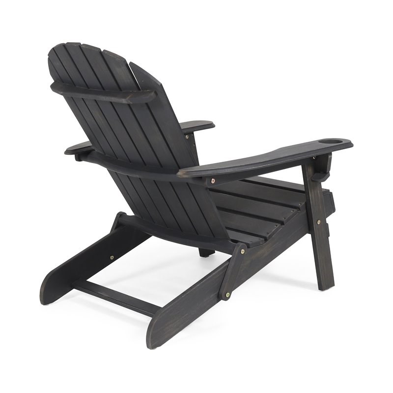 Noble House Bellwood Outdoor Acacia Wood Folding Adirondack Chair Dark Gray