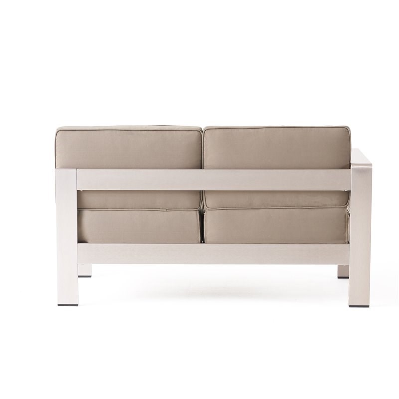 Noble House Cape Coral 9 Seater Sectional Sofa with Coffee Table Silver/Khaki