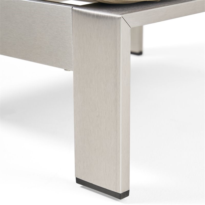 Noble House Cape Coral Outdoor Aluminum 8-Seater Sectional Sofa Set Silver/Khaki