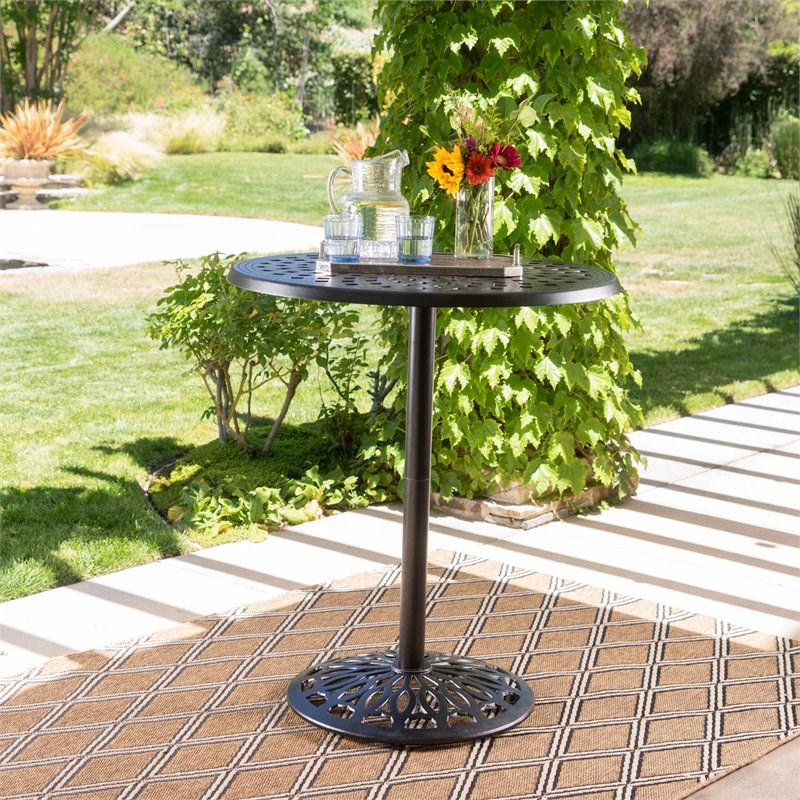 Noble House Arlana Outdoor Cast Aluminum Bar Table with a Shiny Copper