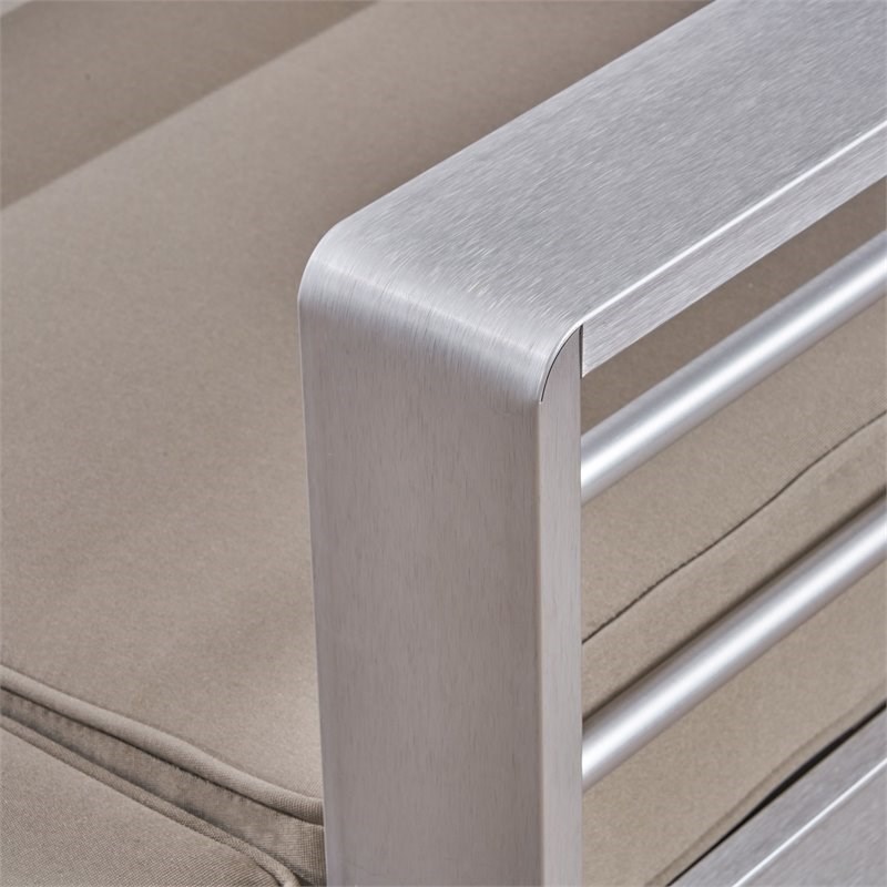 Noble House Cape Coral Outdoor 7-Seater Aluminum Sectional Sofa Set Silver/Khaki
