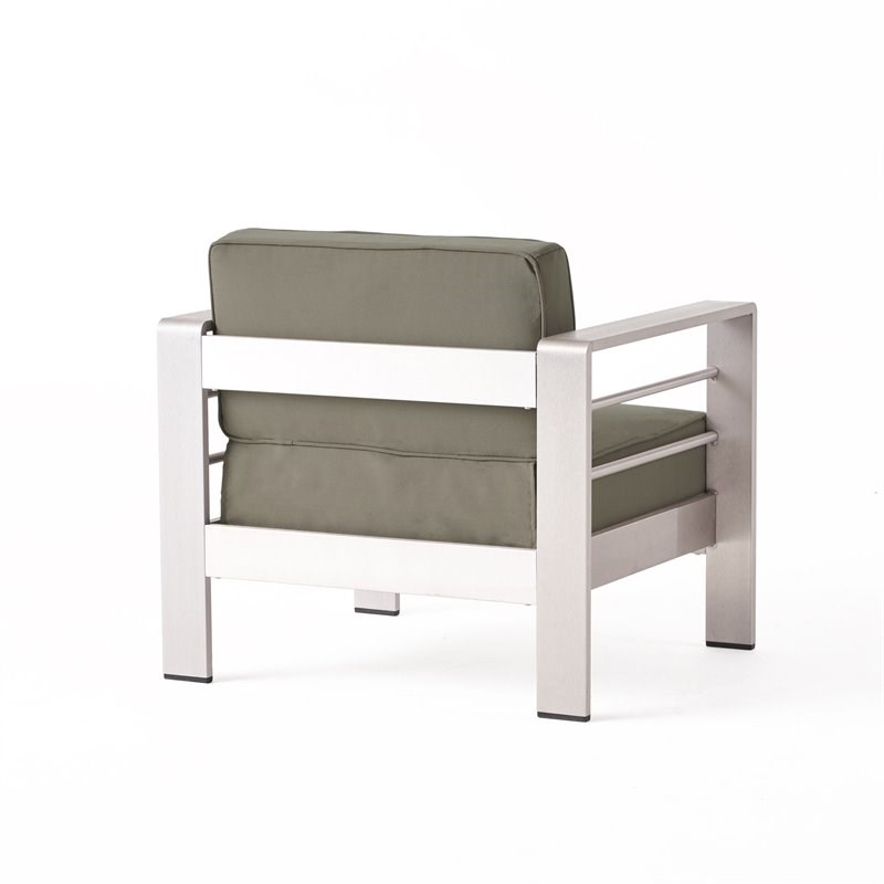 Noble House Cape Coral 7-Seater Aluminum Sofa Set with Coffee Table Silver/Khaki