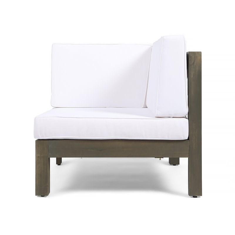 Noble House Brava Outdoor Modular Acacia Wood Sofa with Cushions Gray and White