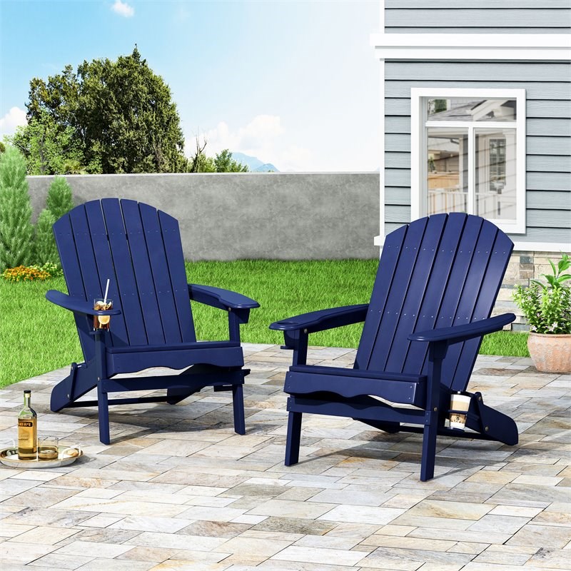 Noble House Bellwood Acacia Wood Folding Adirondack Chairs (Set of 2) Navy Blue