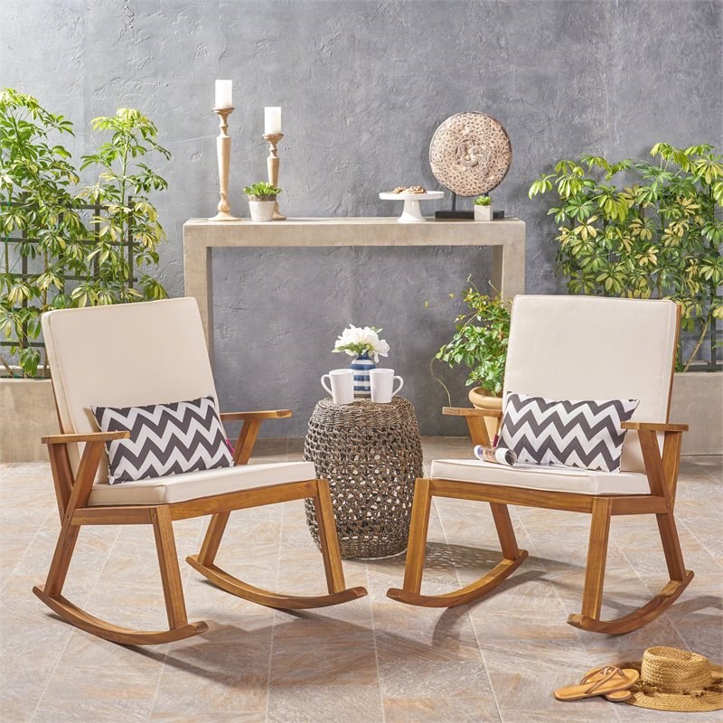 Noble House Champlain Outdoor Wood, Outdoor Wooden Rocking Chair Cushions