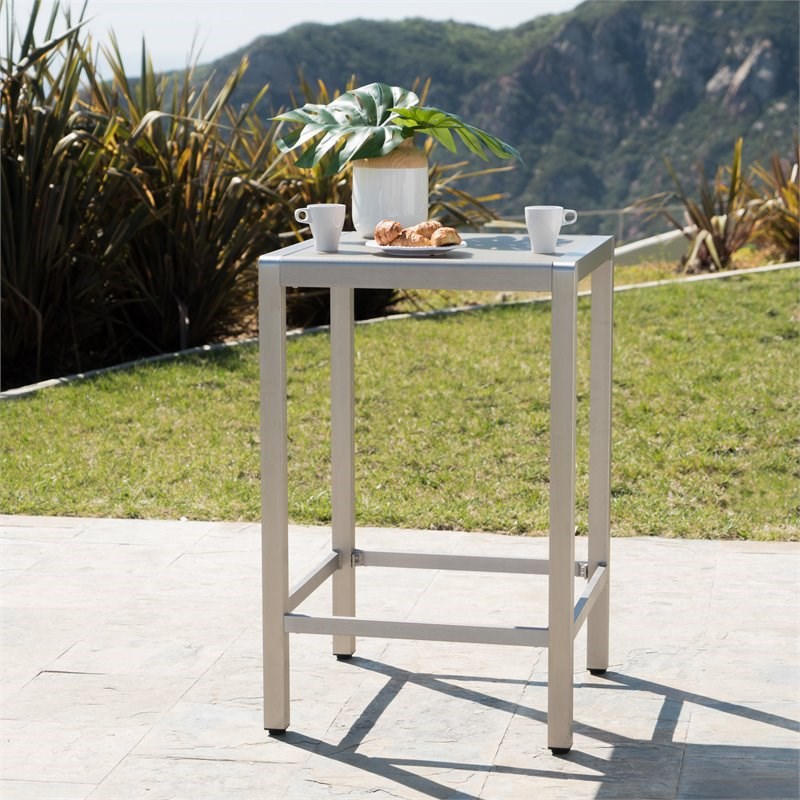 Noble House Cape Coral Outdoor Grey Alumnimum Bar Table with Glass Top