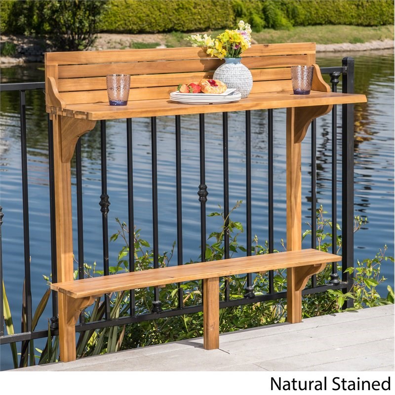 Noble House Caribbean Outdoor Natural Acacia Wood Balcony Bar Table