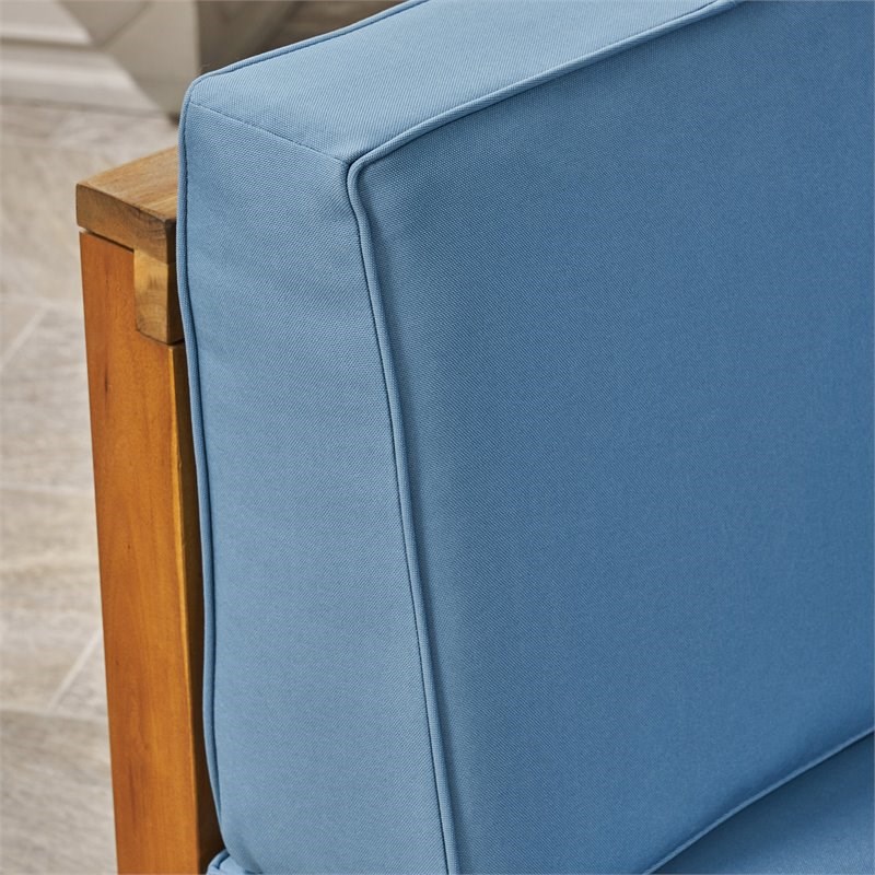 Noble House Brava Wood 8 Seater U-Shaped Sectional Sofa Set Teak Blue/Light Gray