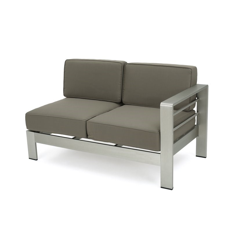 Noble House Cape Coral Half Round 5 Seater Sectional Khaki Silver/Light Gray