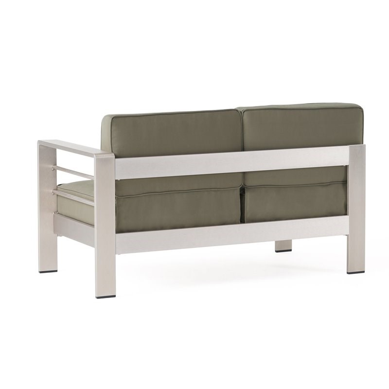 Noble House Cape Coral Half Round 5 Seater Sectional Khaki Silver/Light Gray