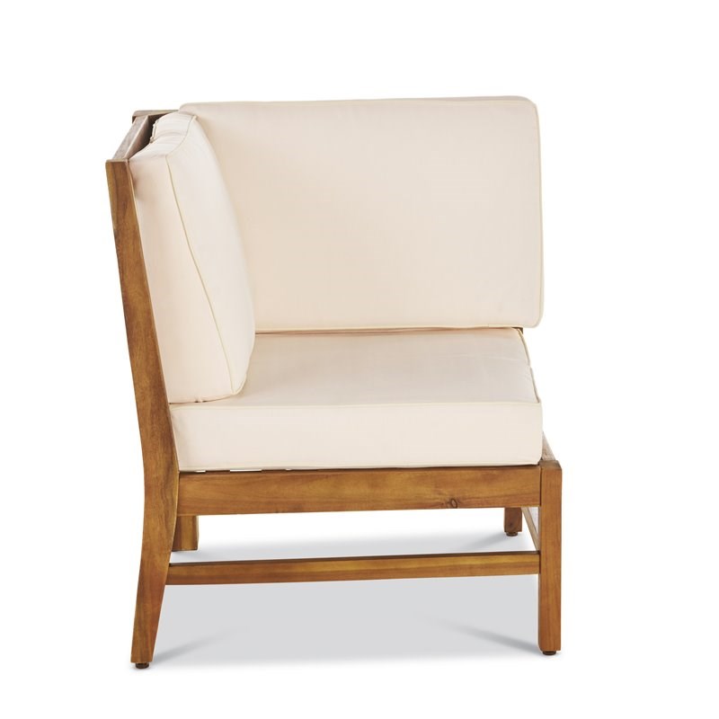 Noble House Perla Outdoor 7-Pc Teaked Acacia Wood Sofa Set with Cream Cushions