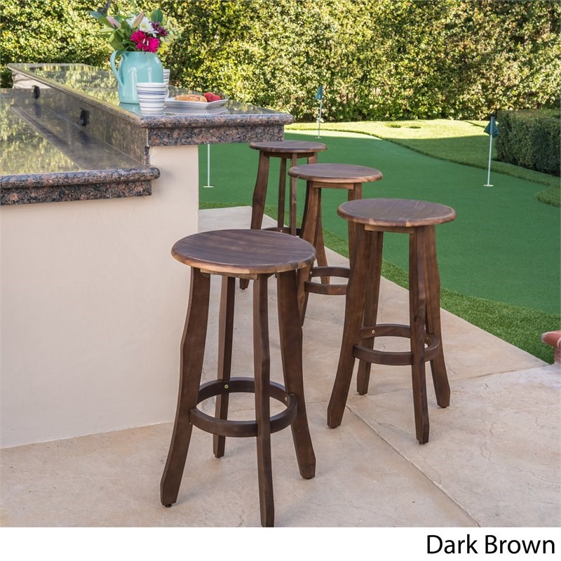 Noble House Pike Outdoor Dark Browned Acacia Wood Barstools (Set of 4)