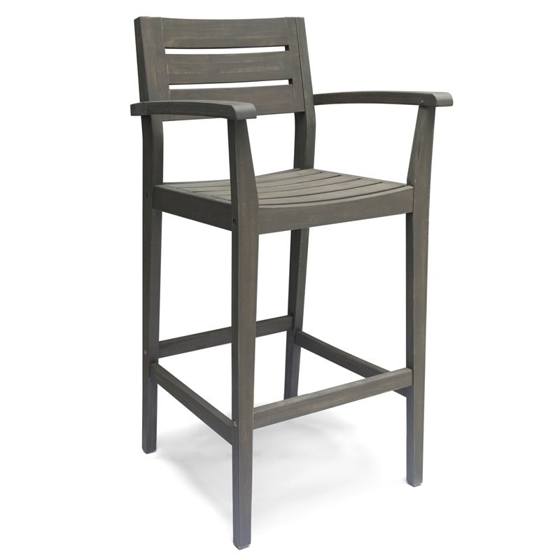 Noble House Stamford Outdoor Rustic Acacia Wood Barstool (Set of 4) Gray