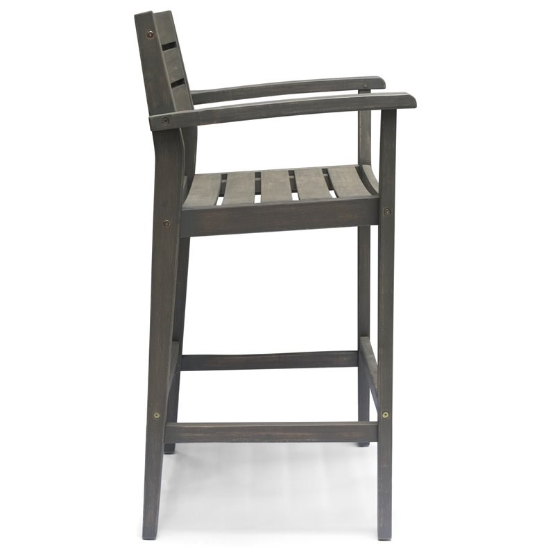 Noble House Stamford Outdoor Rustic Acacia Wood Barstool (Set of 2) Gray