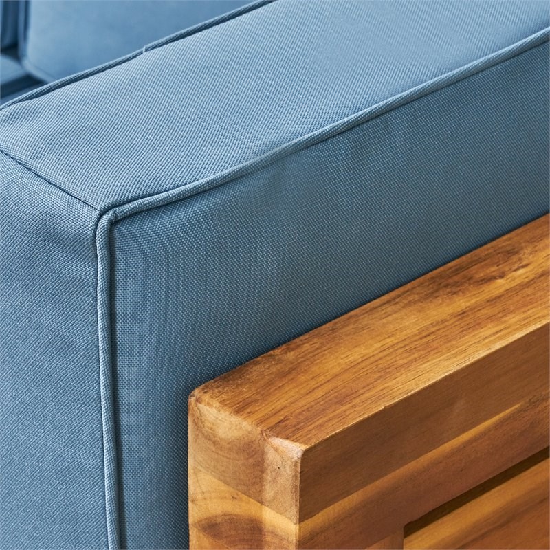 Oana 7pc V-Shaped Sectional Sofa Set with Cushion Teak with Blue/Light Gray