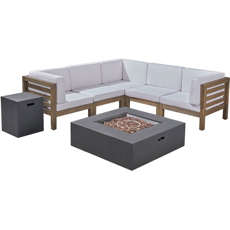 Oana 7pc V-Shaped Sectional Sofa Set with Cushion Gray with White/Dark Gray