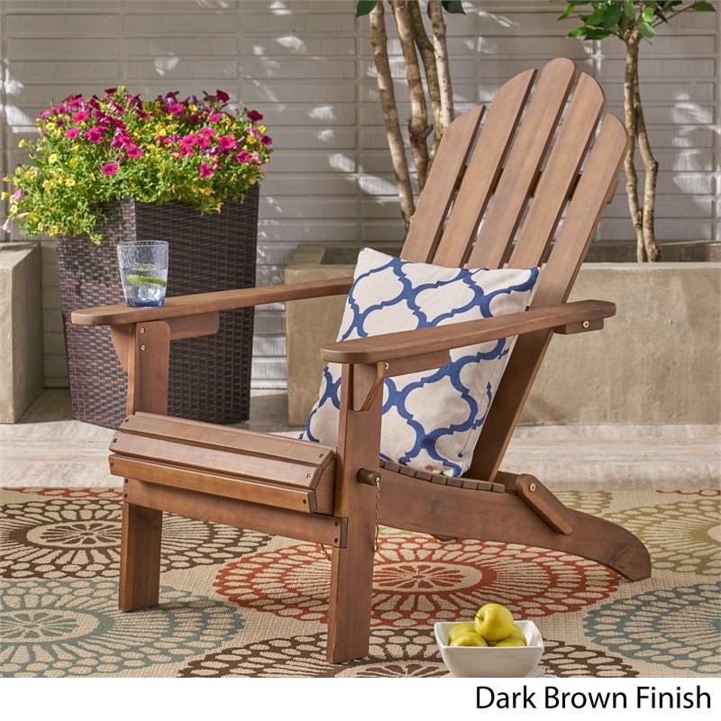 Noble House Hollywood Outdoor Foldable Acacia Wood Adirondack Chair Dark Brown
