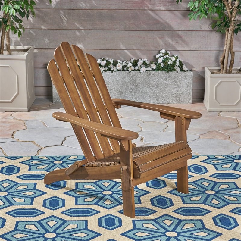 Noble House Hollywood Outdoor Foldable Acacia Wood Adirondack Chair Dark Brown