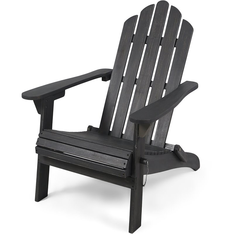 Noble House Hollywood Outdoor Foldable Acacia Wood Adirondack Chair Dark Gray