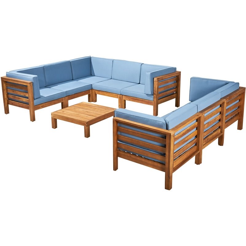 Noble House Oana Outdoor 9pc Sectional Sofa Set Cushion Teak/Blue