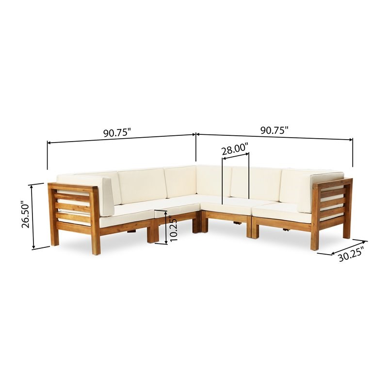 Oana 5-Seater V-Shaped Sectional Sofa Set with Cushion Teak/Beige