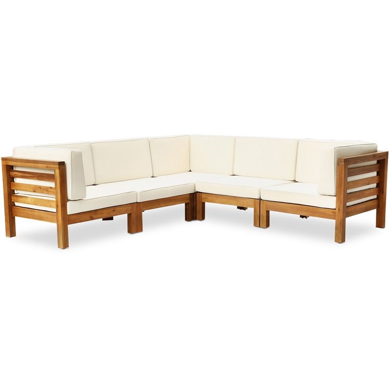 Oana 5-Seater V-Shaped Sectional Sofa Set with Cushion Teak/Beige