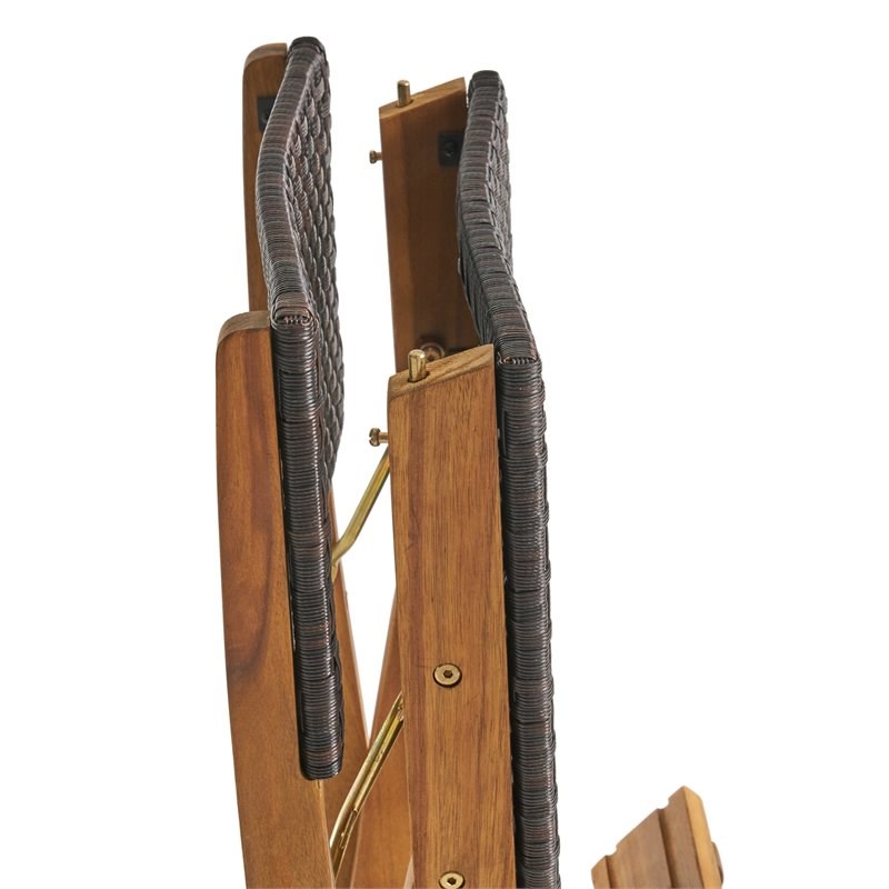 Polaris Outdoor Rectangular 3-Pc Wood and Wicker Bar Height Set Natural/Brown