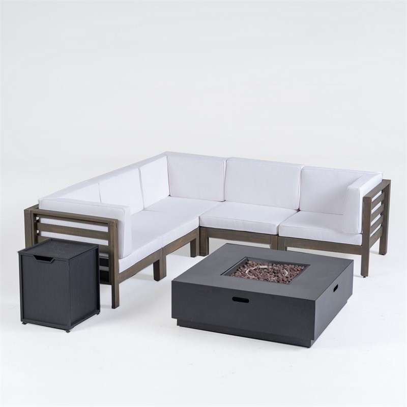 Malawi 7pc V-Shaped Sectional Sofa Set - Cushions Gray with White and Dark Gray